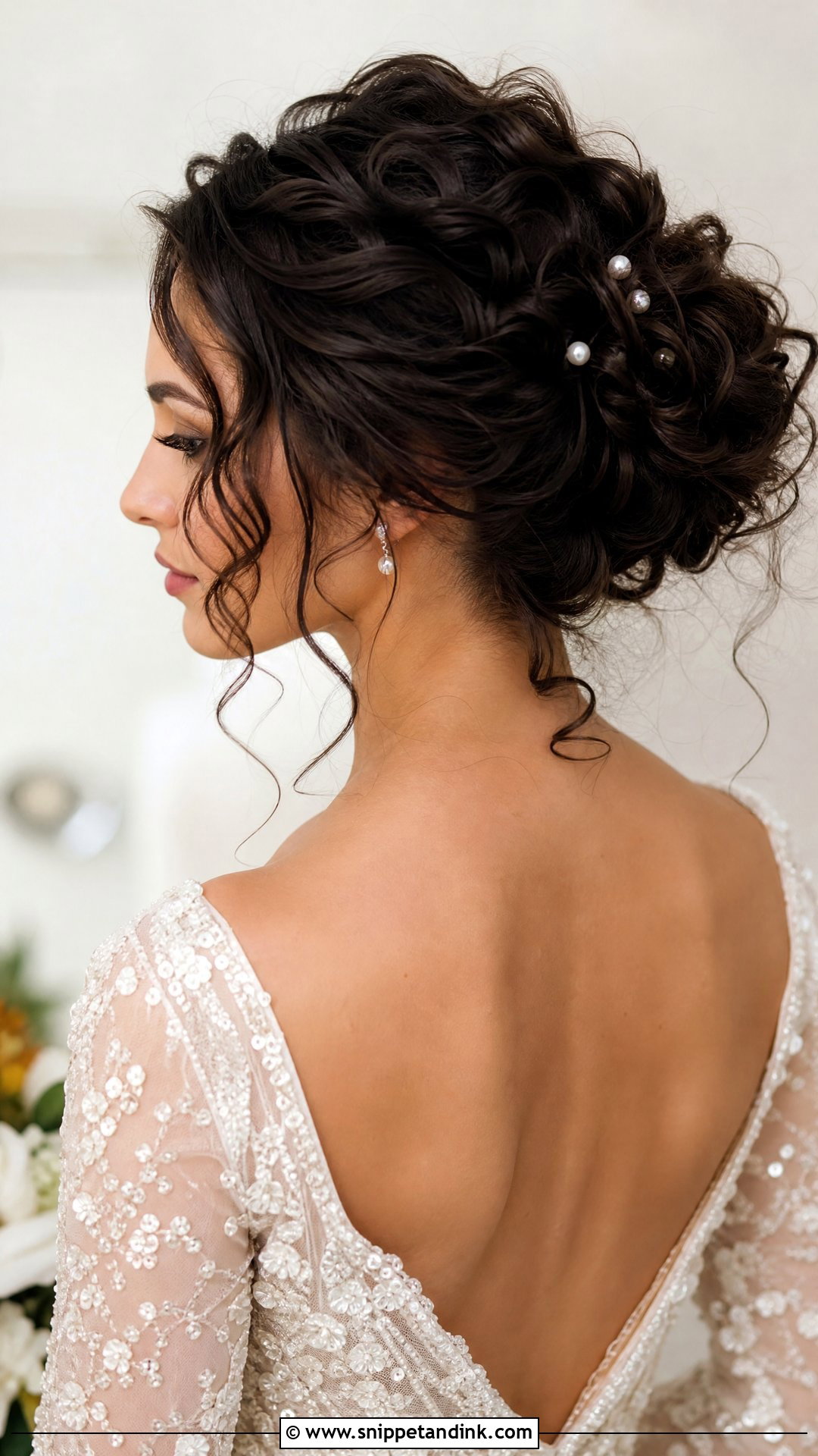 Dark Hair Wedding Updo With Curls - Snippet and Ink - 20 Dark Wedding Hair Ideas