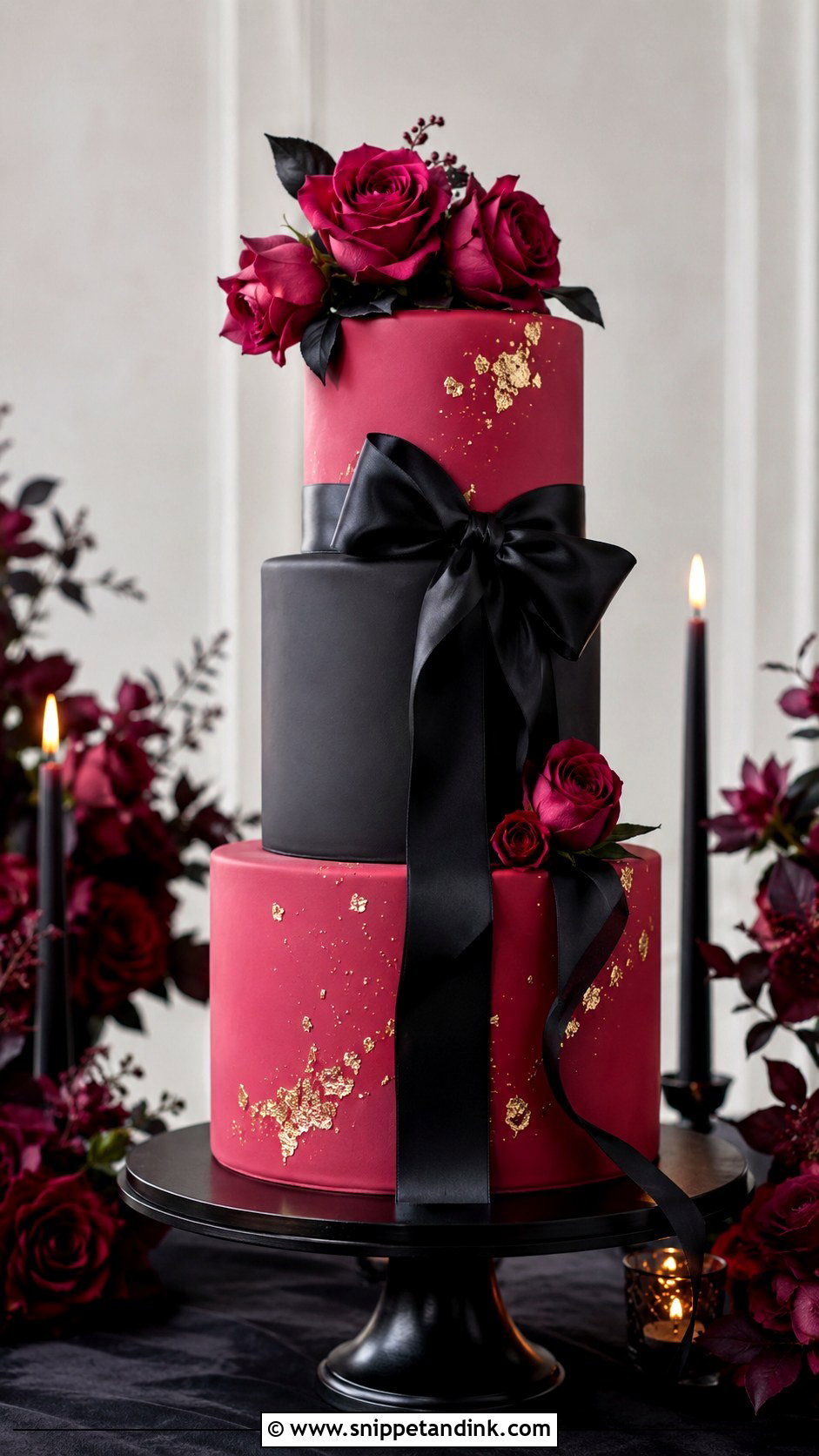 Dark Pink And Black Wedding Cake - Snippet and Ink - 25 Dark Pink Wedding Cake Ideas