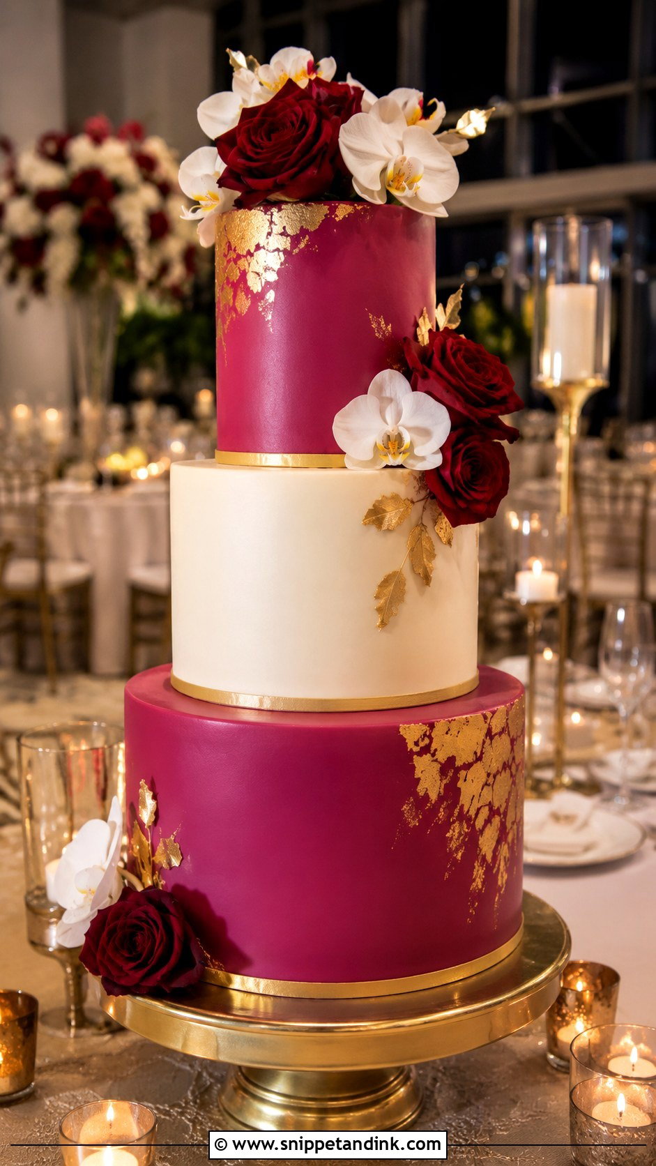 Dark Pink And Gold Wedding Cake - Snippet and Ink - 25 Dark Pink Wedding Cake Ideas
