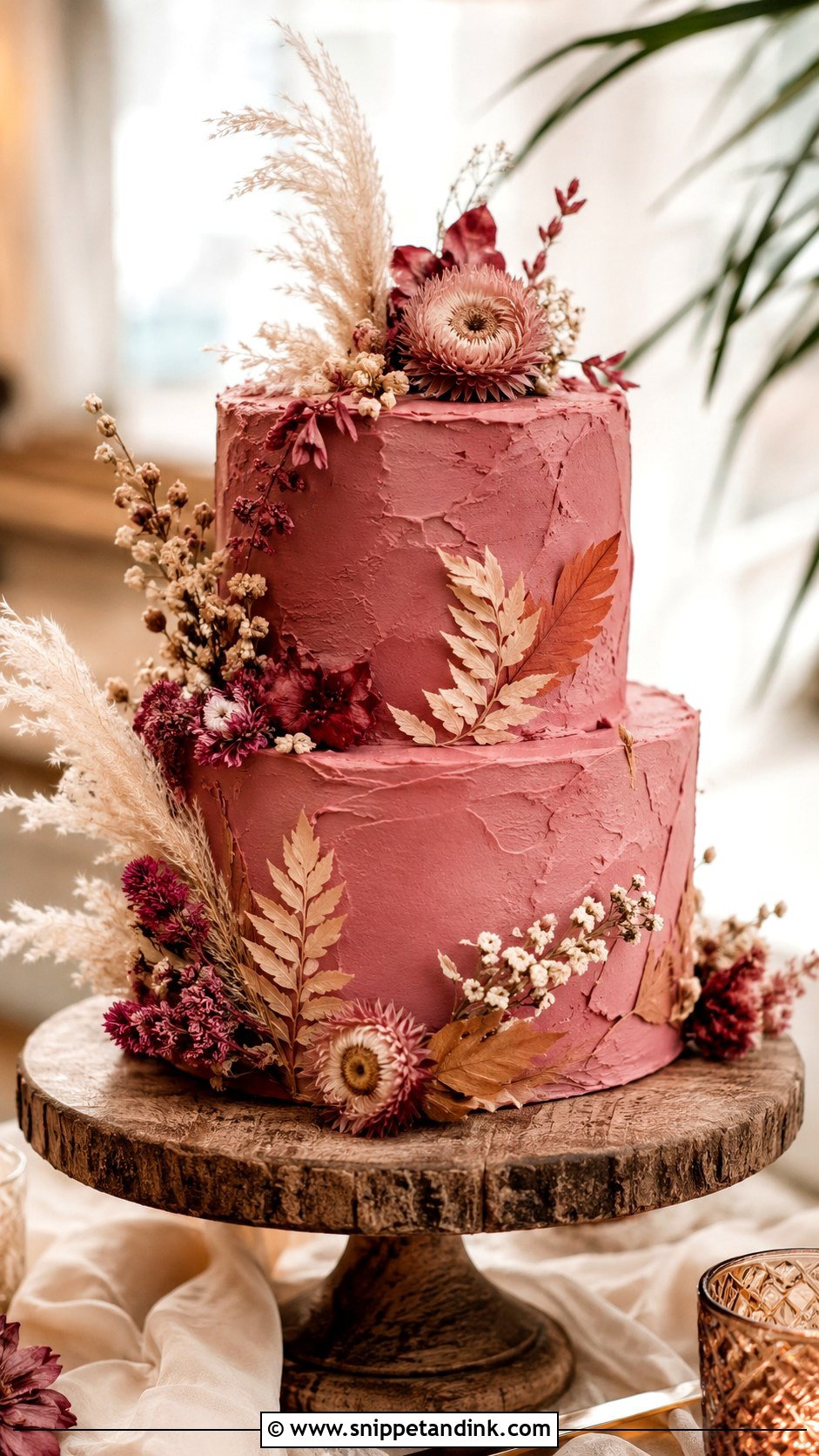 Dark Pink Boho Wedding Cake - Snippet and Ink - 25 Dark Pink Wedding Cake Ideas