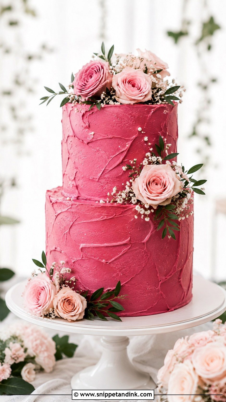 Dark Pink Buttercream Wedding Cake - Snippet and Ink - 25 Dark Pink Wedding Cake Ideas