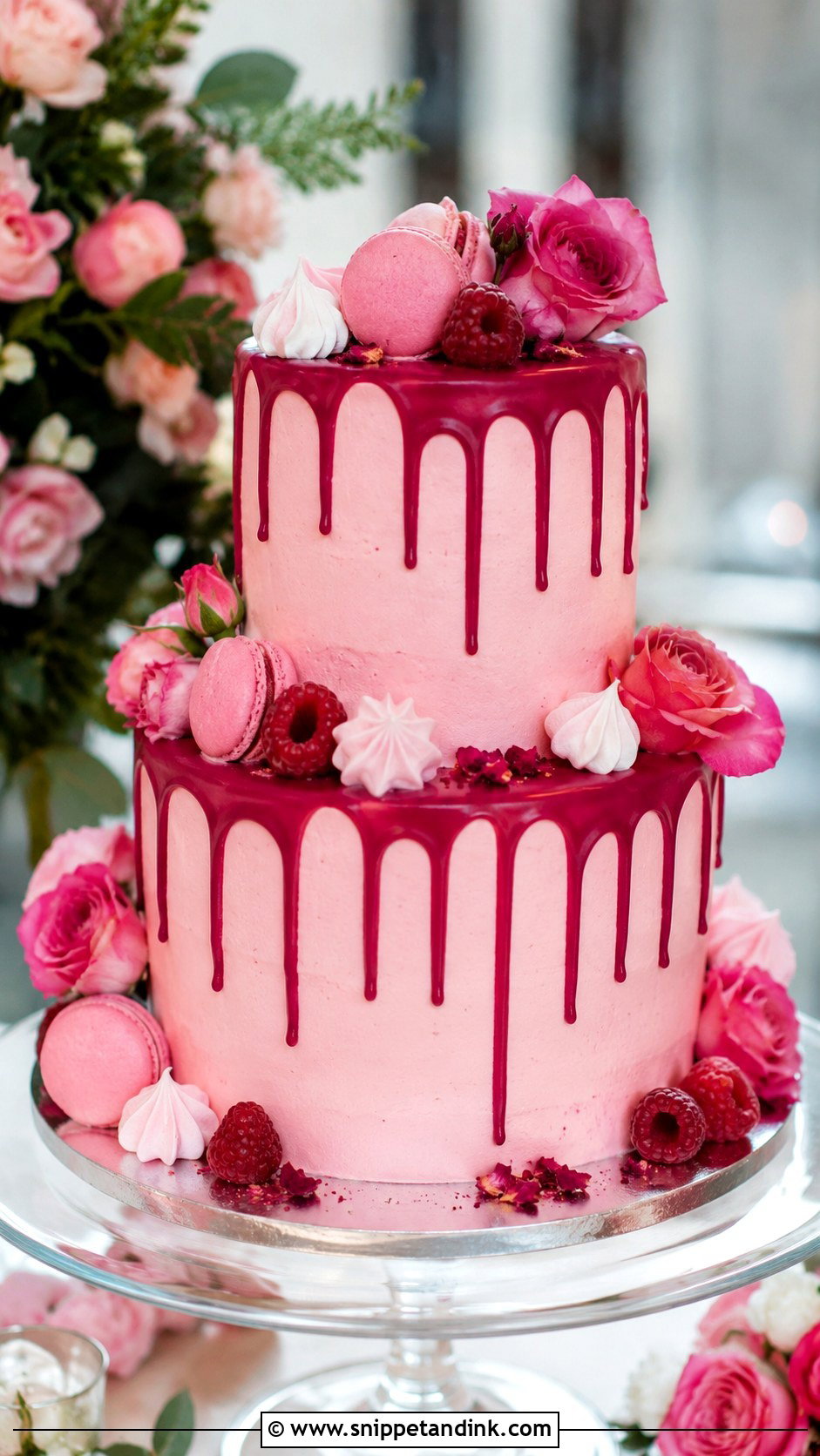 Dark Pink Drip Wedding Cake - Snippet and Ink - 25 Dark Pink Wedding Cake Ideas