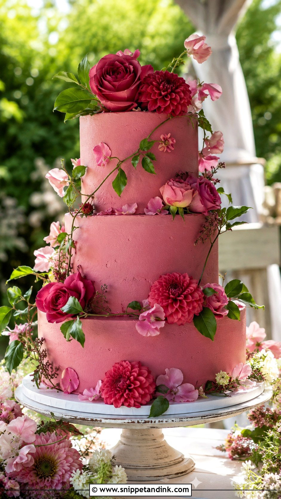 Dark Pink Garden Wedding Cake - Snippet and Ink - 25 Dark Pink Wedding Cake Ideas