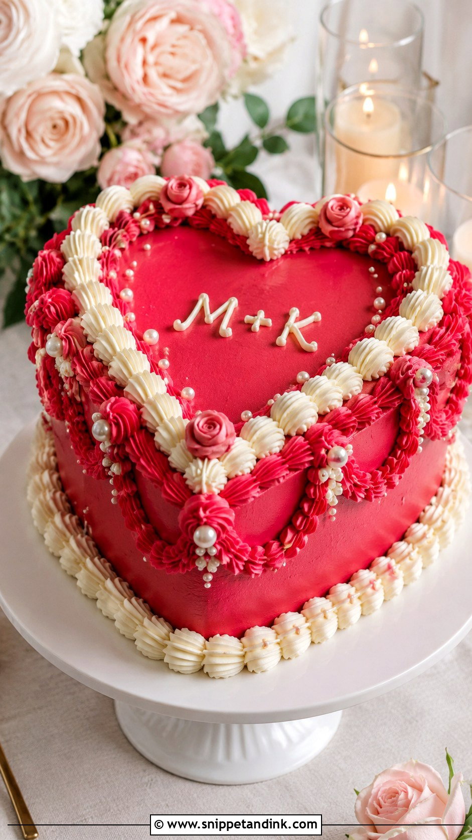 Dark Pink Heart Wedding Cake - Snippet and Ink - 25 Dark Pink Wedding Cake Ideas