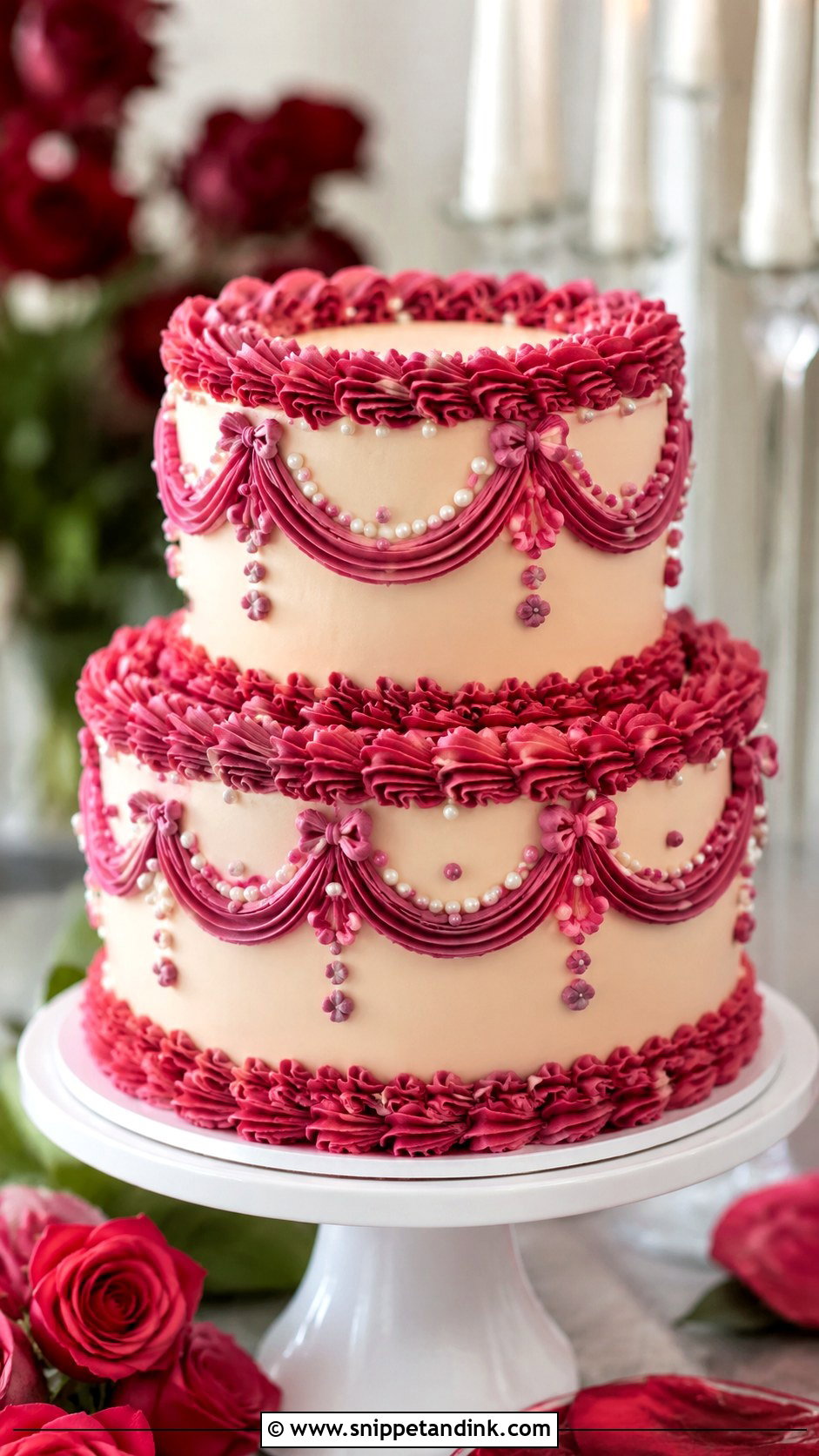 Dark Pink Lambeth Wedding Cake - Snippet and Ink - 25 Dark Pink Wedding Cake Ideas
