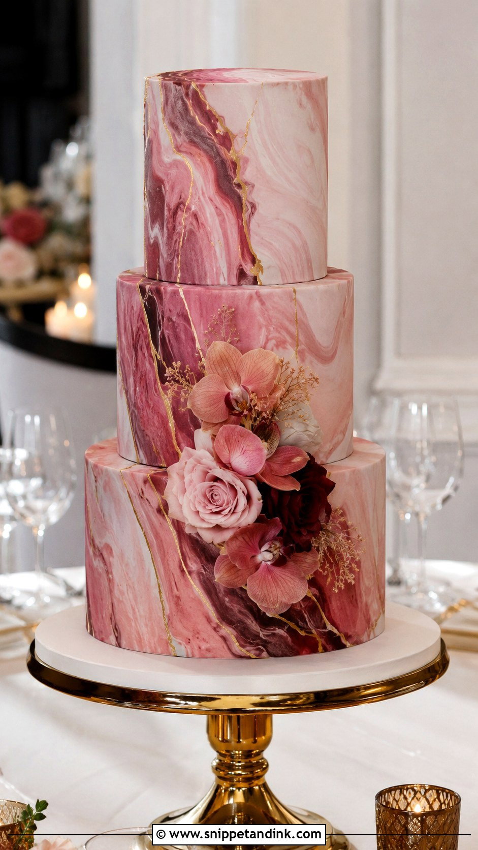 Dark Pink Marble Wedding Cake - Snippet and Ink - 25 Dark Pink Wedding Cake Ideas