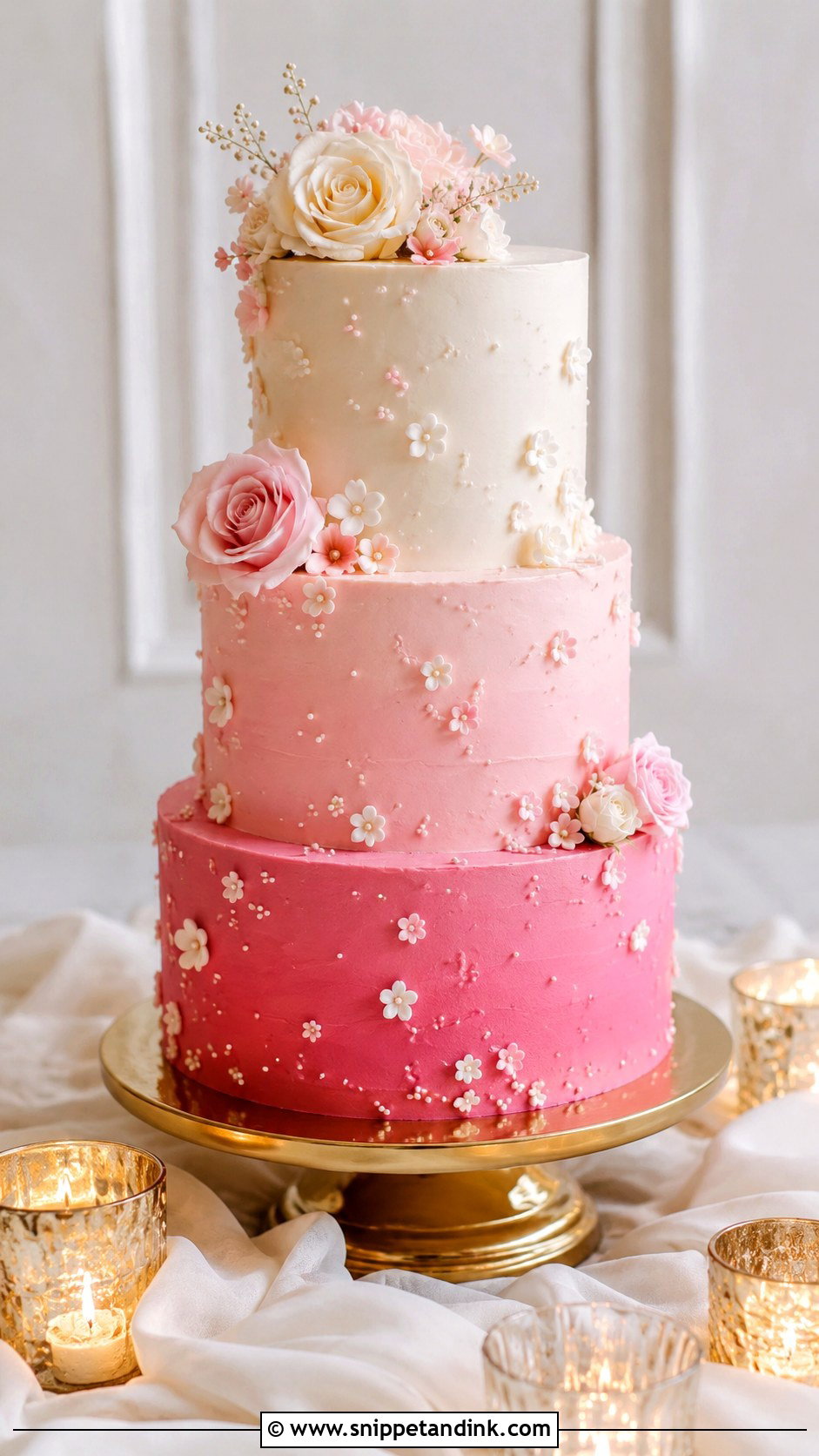 Dark Pink Ombre Wedding Cake - Snippet and Ink - 25 Dark Pink Wedding Cake Ideas