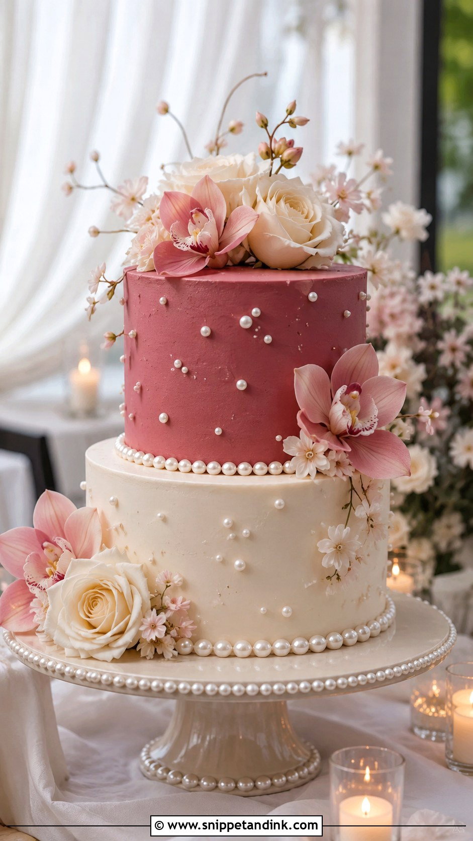 Dark Pink Pearl Wedding Cake - Snippet and Ink - 25 Dark Pink Wedding Cake Ideas