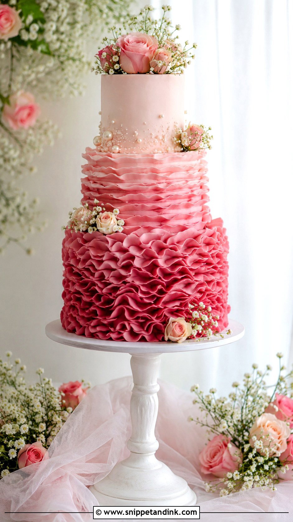 Dark Pink Ruffle Wedding Cake - Snippet and Ink - 25 Dark Pink Wedding Cake Ideas
