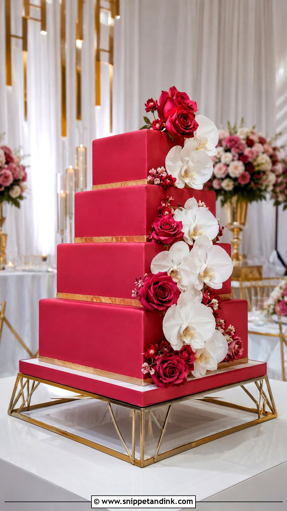 Dark Pink Square Wedding Cake - Snippet and Ink - 25 Dark Pink Wedding Cake Ideas