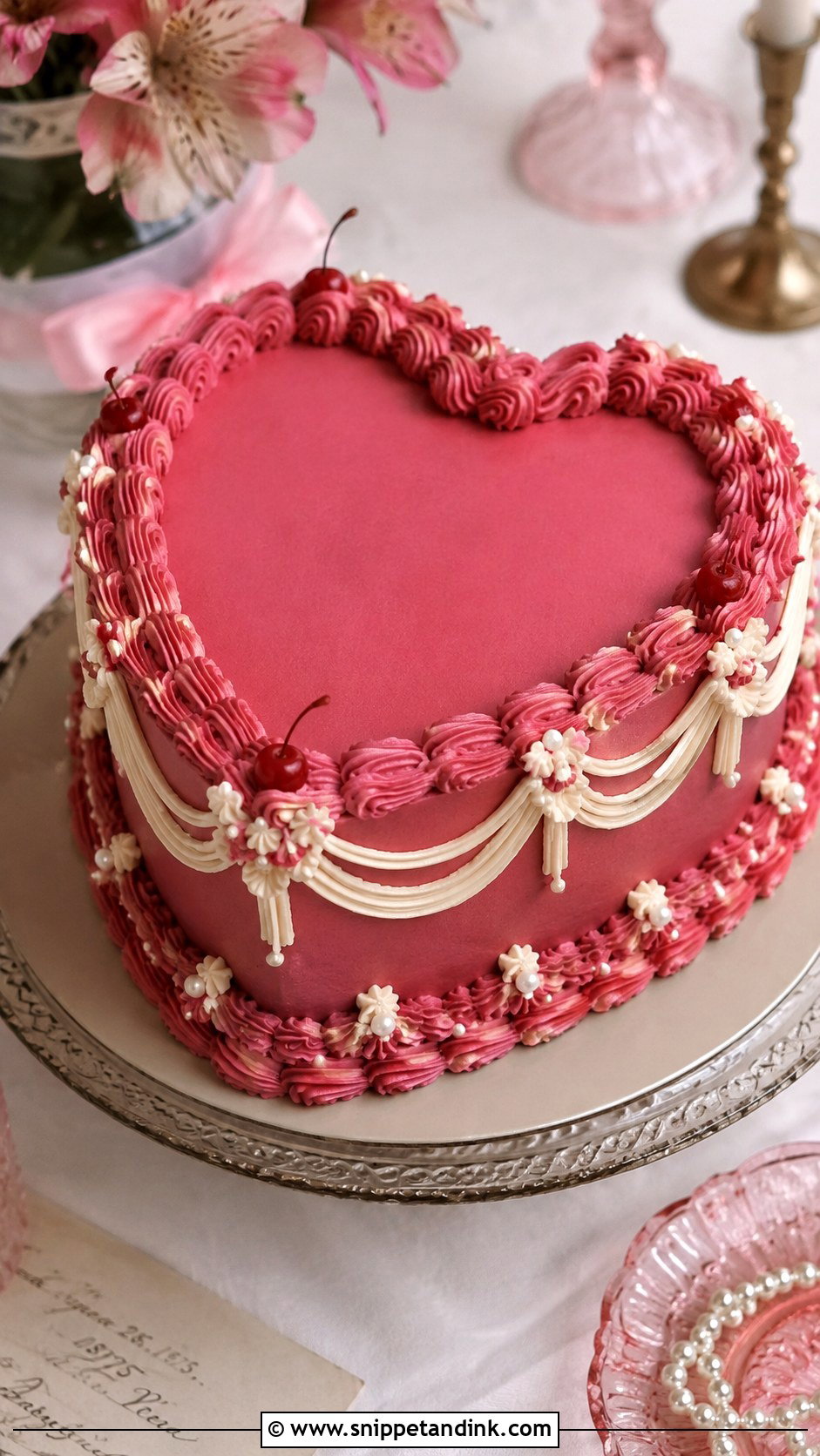 Dark Pink Vintage Wedding Cake - Snippet and Ink - 25 Dark Pink Wedding Cake Ideas