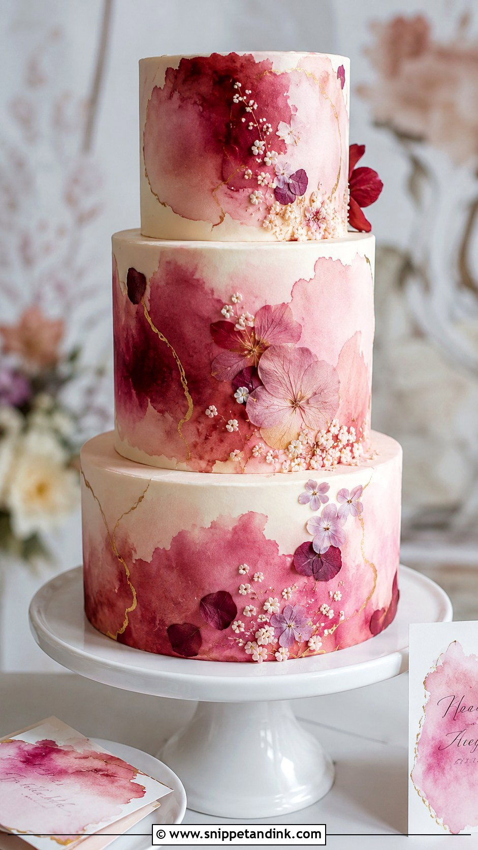 Dark Pink Watercolor Wedding Cake - Snippet and Ink - 25 Dark Pink Wedding Cake Ideas