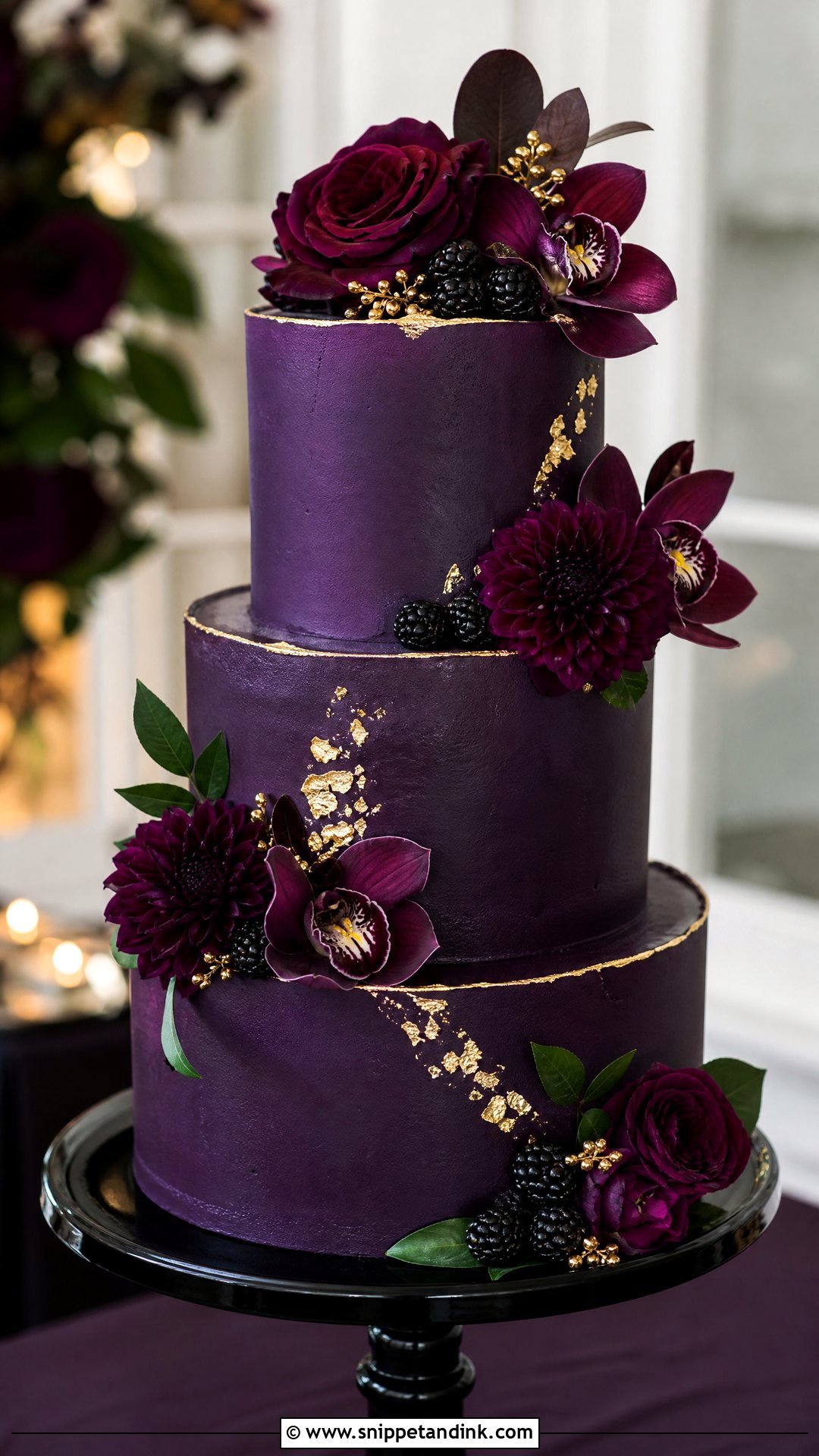 Dark Purple Flower Wedding Cake - Snippet and Ink - 25 Purple Flower Cake Ideas for Wedding