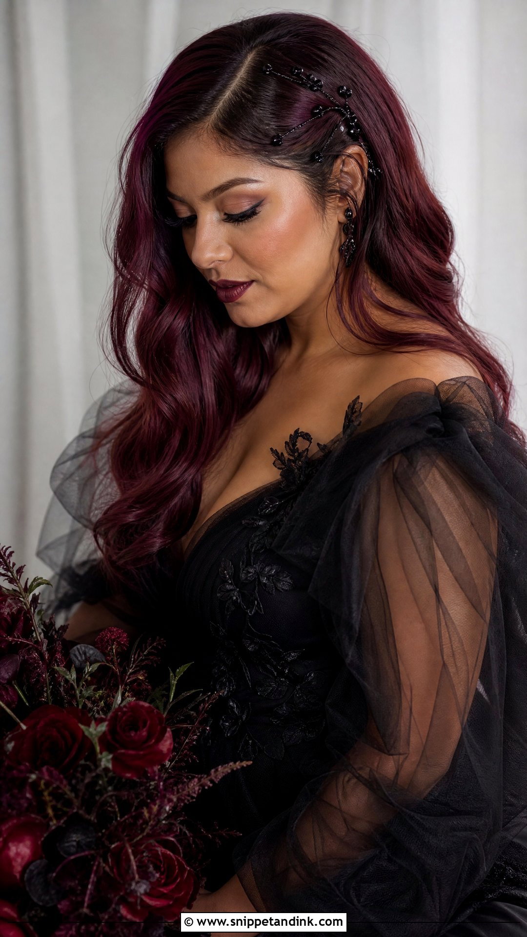 Dark Red Bridal Hair - Snippet and Ink - 15 Goth Bridal Hair Ideas