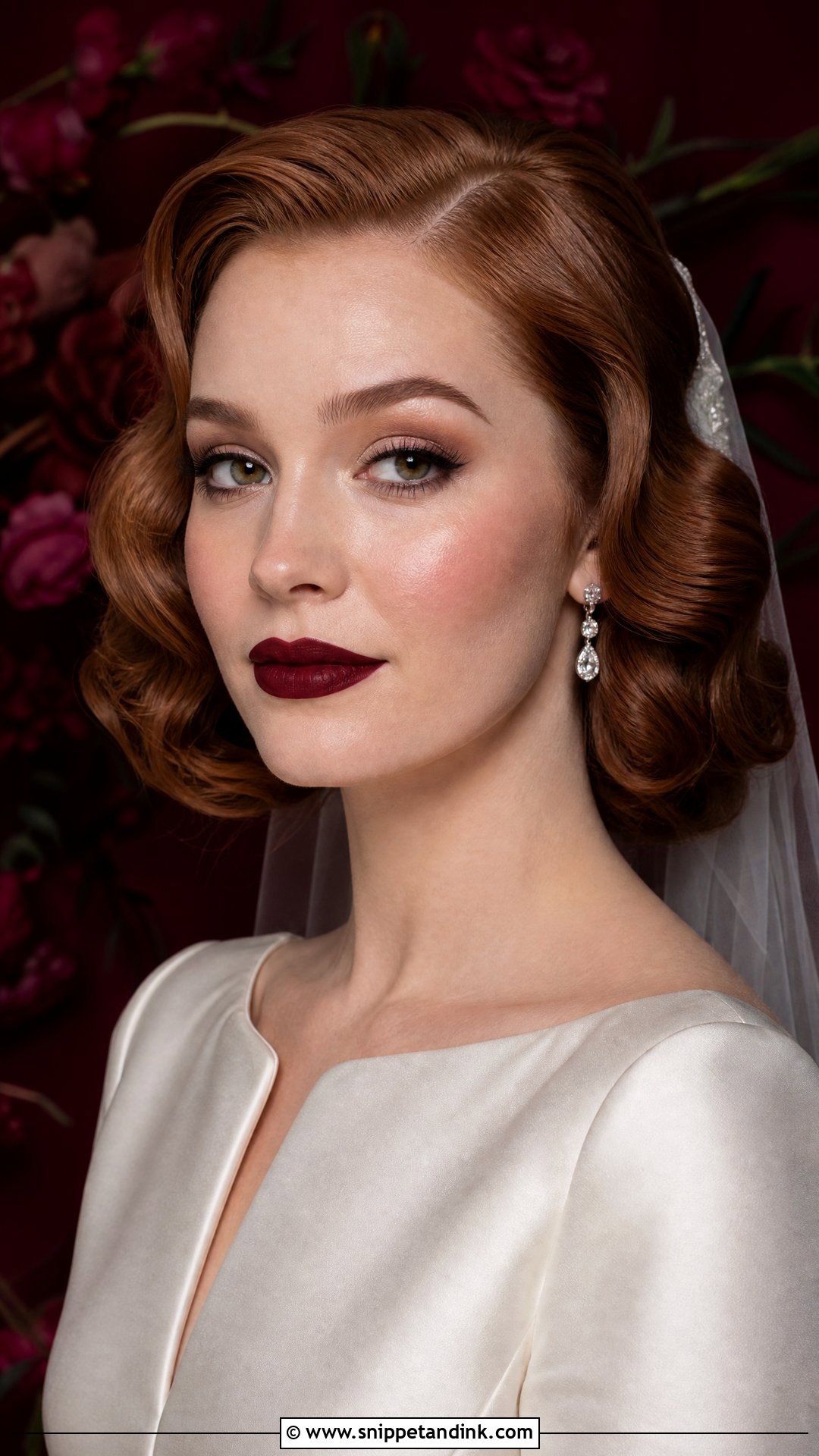 Dark Red Lip Bridal Makeup - Snippet and Ink - 20 Alternative Bridal Makeup Ideas