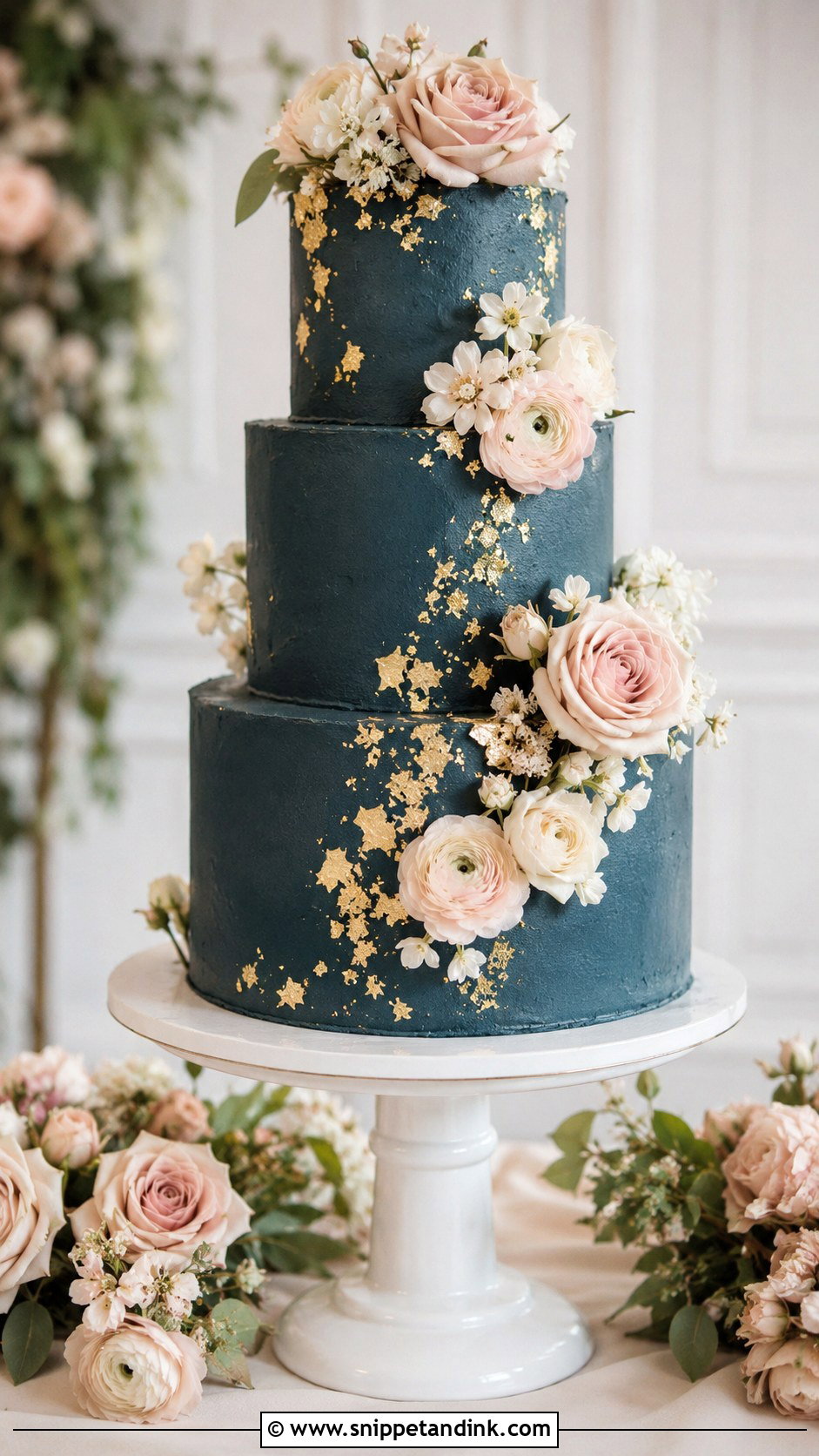Dark Teal And Blush Wedding Cake - Snippet and Ink - 25 Dark Teal Wedding Cake Ideas