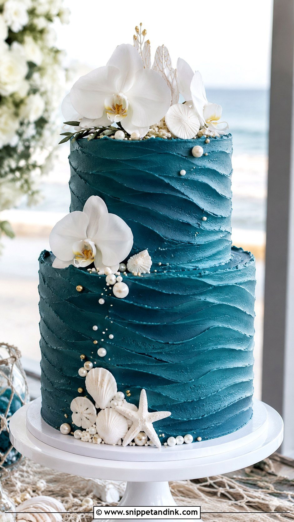 Dark Teal Beach Wedding Cake - Snippet and Ink - 25 Dark Teal Wedding Cake Ideas