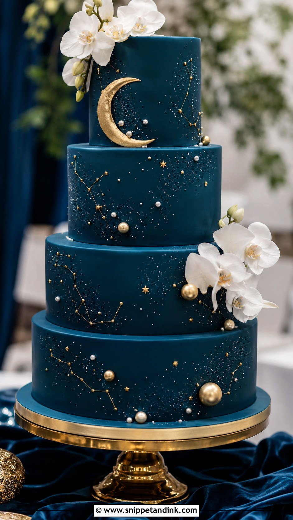 Dark Teal Celestial Wedding Cake - Snippet and Ink - 25 Dark Teal Wedding Cake Ideas