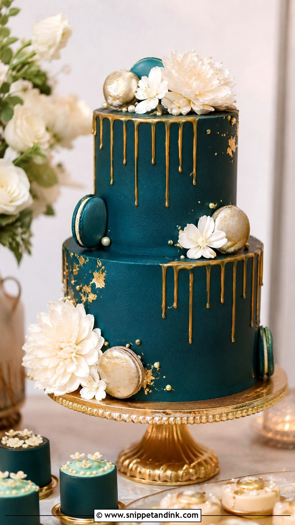 Dark Teal Drip Wedding Cake - Snippet and Ink - 25 Dark Teal Wedding Cake Ideas