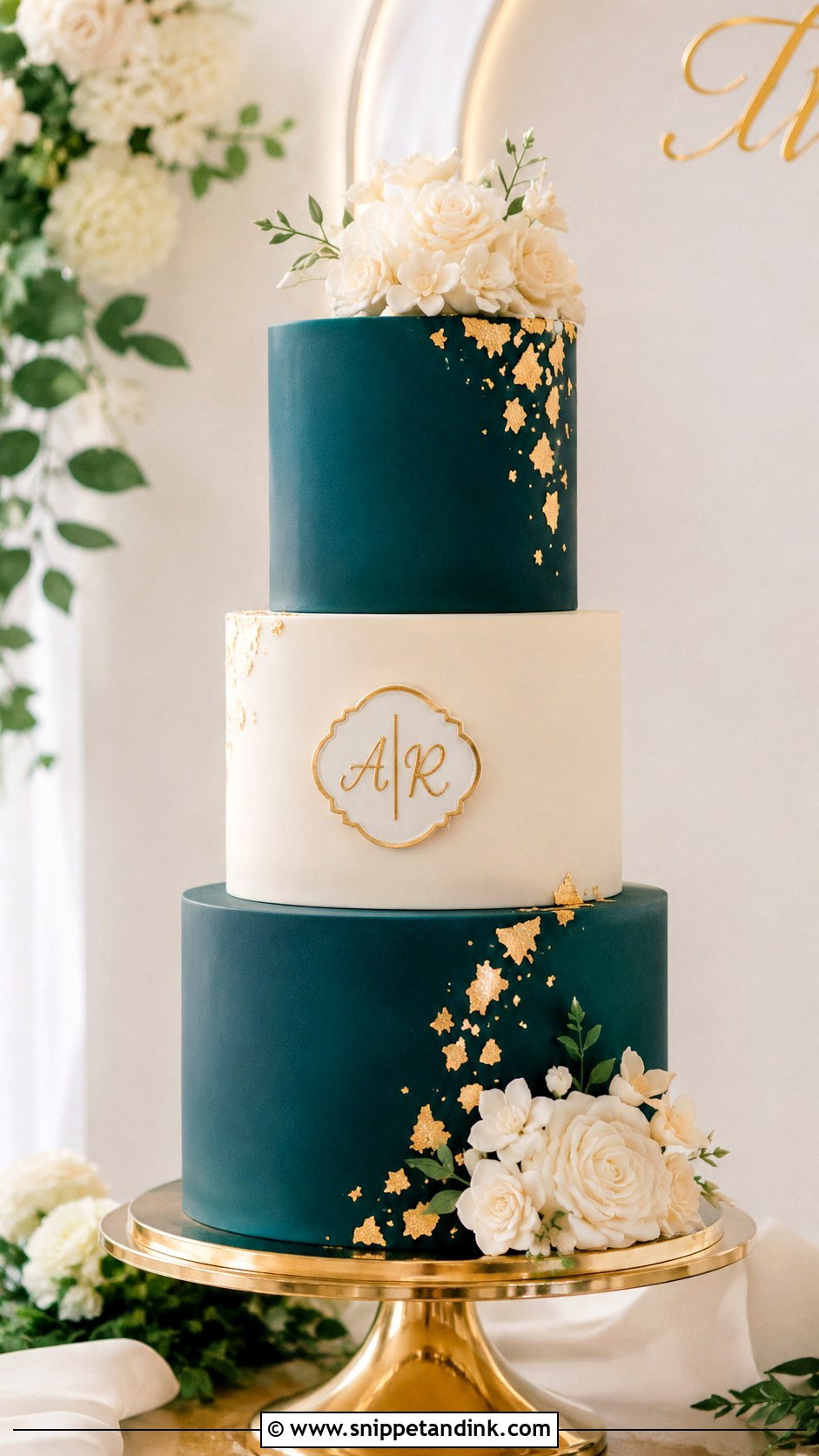 Dark Teal Fondant Wedding Cake - Snippet and Ink - 25 Dark Teal Wedding Cake Ideas