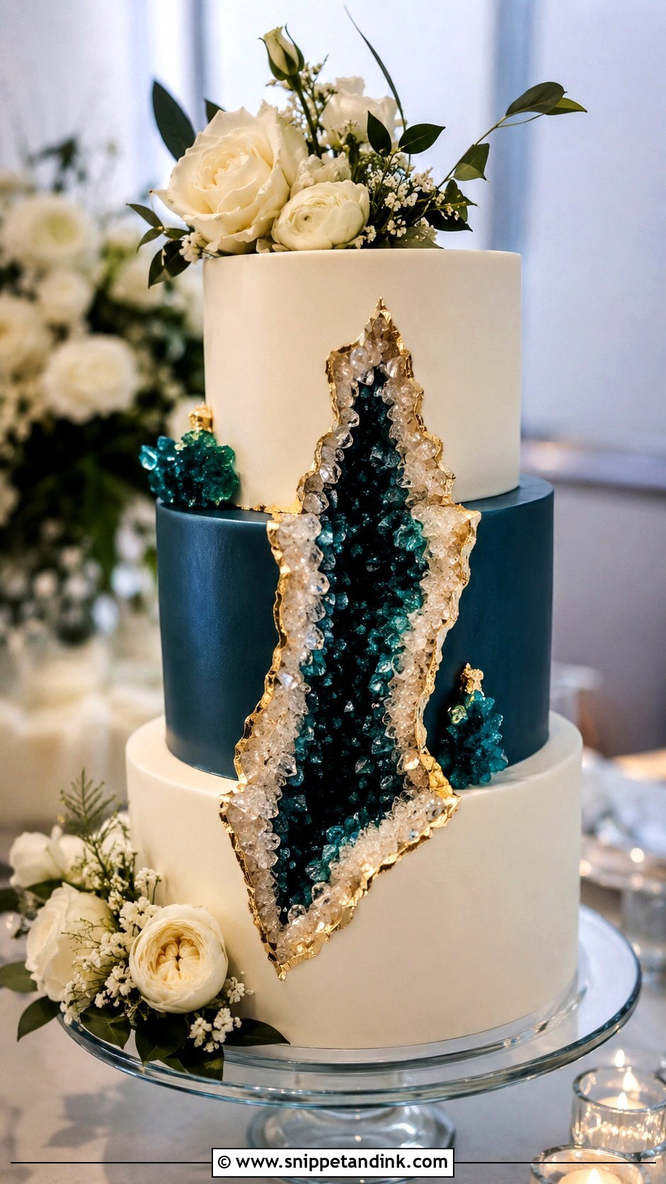 Dark Teal Geode Wedding Cake - Snippet and Ink - 25 Dark Teal Wedding Cake Ideas