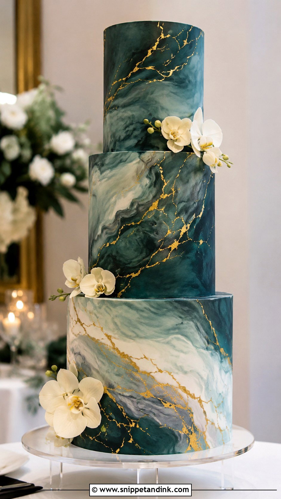 Dark Teal Marble Wedding Cake - Snippet and Ink - 25 Dark Teal Wedding Cake Ideas