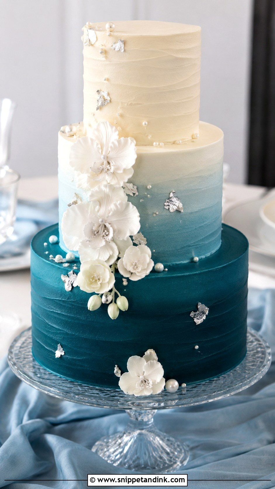 Dark Teal Ombre Wedding Cake - Snippet and Ink - 25 Dark Teal Wedding Cake Ideas