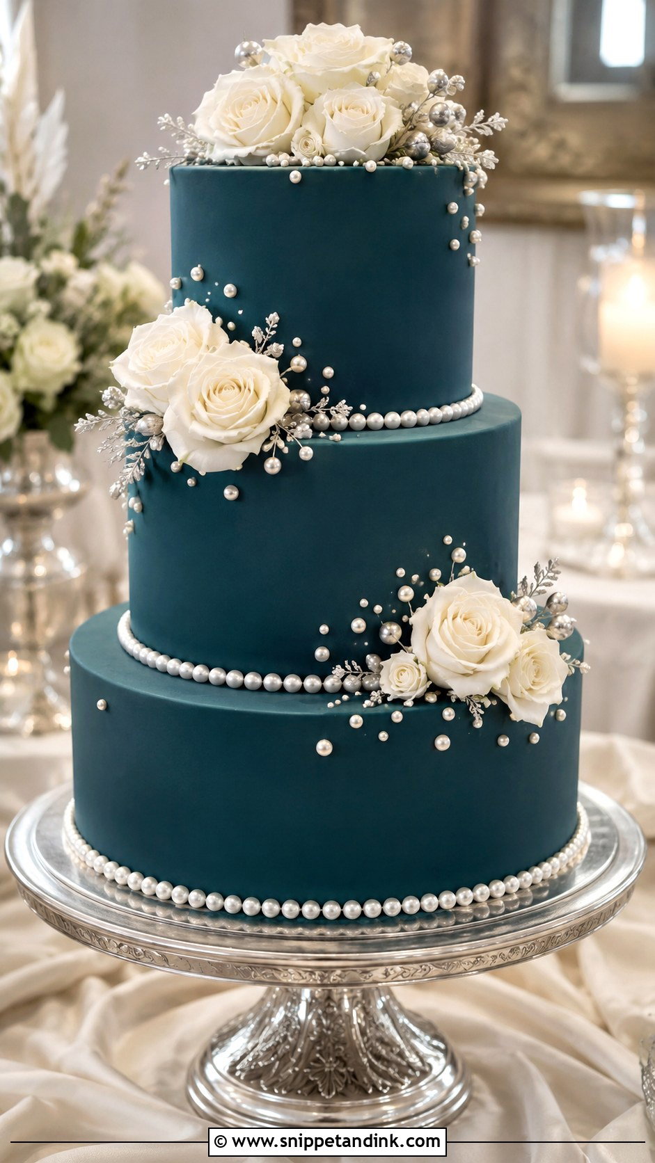 Dark Teal Pearl Wedding Cake - Snippet and Ink - 25 Dark Teal Wedding Cake Ideas