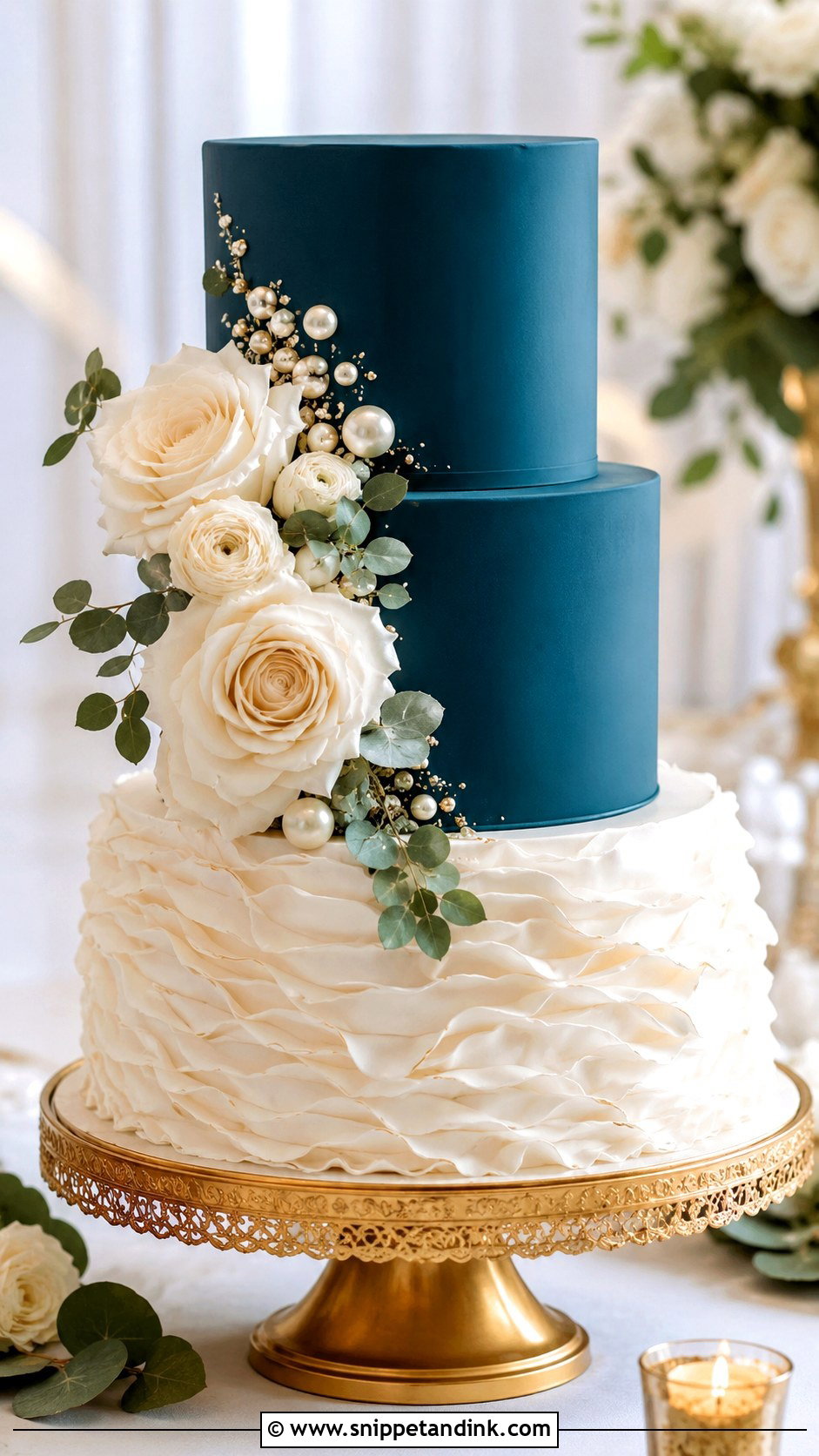 Dark Teal Ruffle Wedding Cake - Snippet and Ink - 25 Dark Teal Wedding Cake Ideas