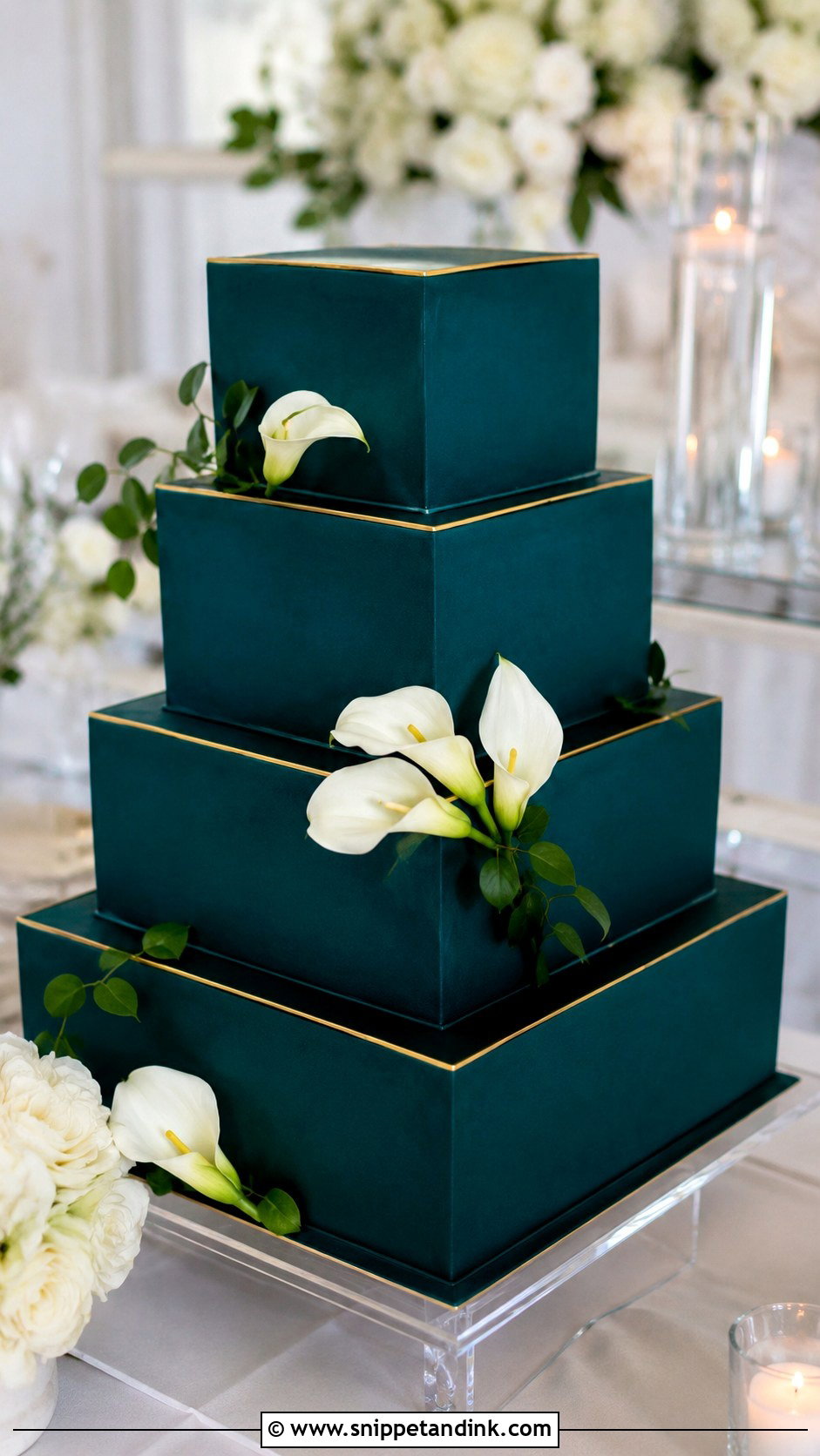Dark Teal Square Wedding Cake - Snippet and Ink - 25 Dark Teal Wedding Cake Ideas