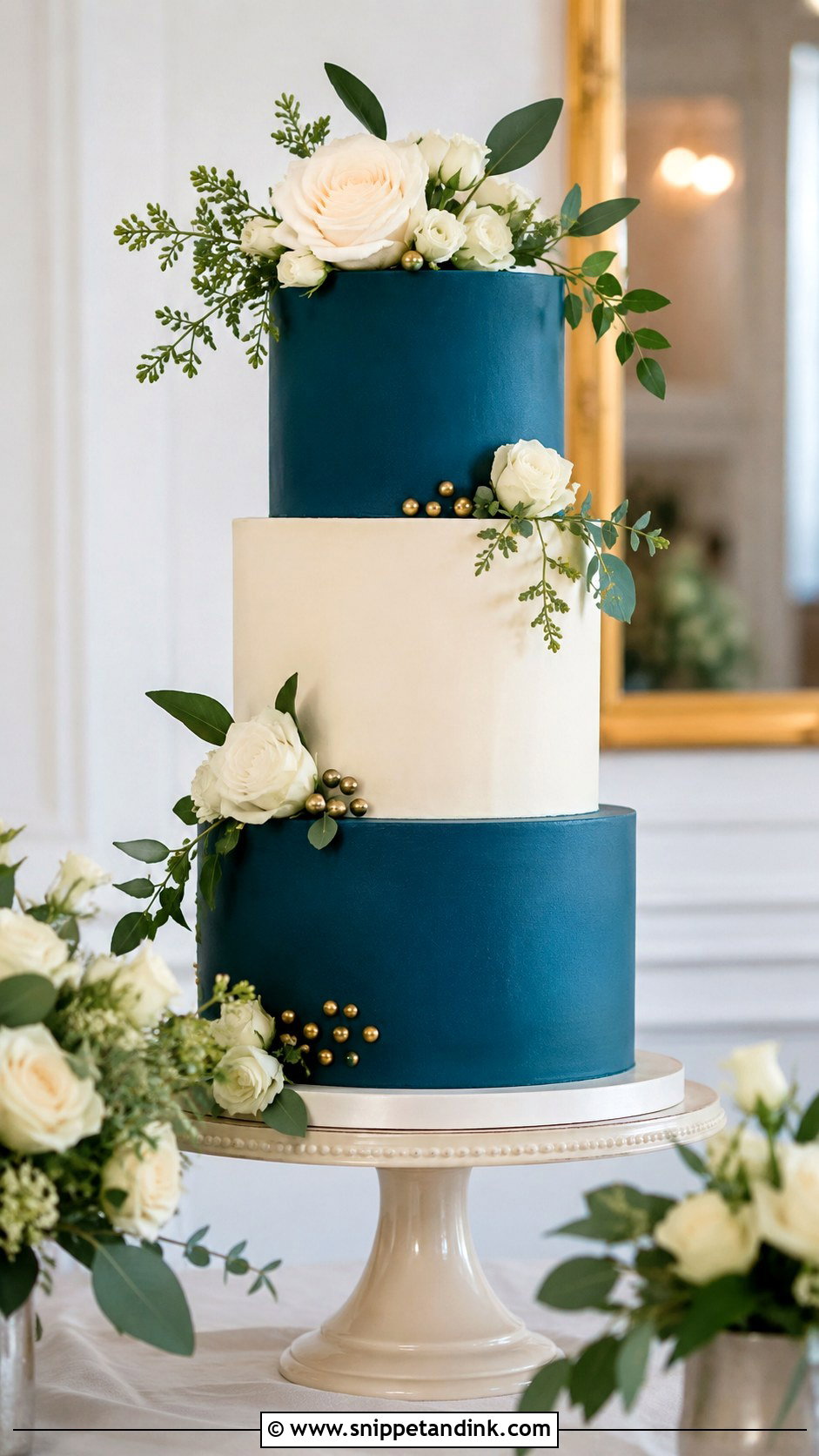 Dark Teal Three Tier Wedding Cake - Snippet and Ink - 25 Dark Teal Wedding Cake Ideas
