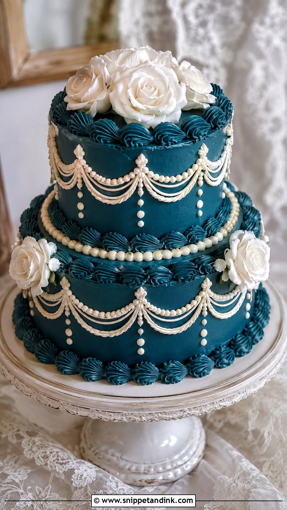 Dark Teal Vintage Wedding Cake - Snippet and Ink - 25 Dark Teal Wedding Cake Ideas