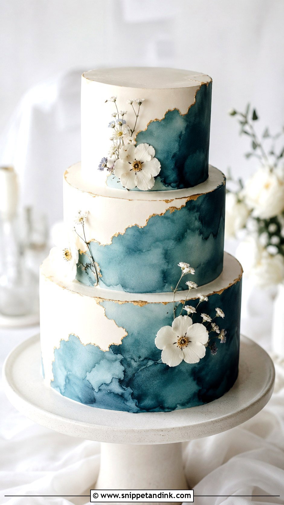 Dark Teal Watercolor Wedding Cake - Snippet and Ink - 25 Dark Teal Wedding Cake Ideas