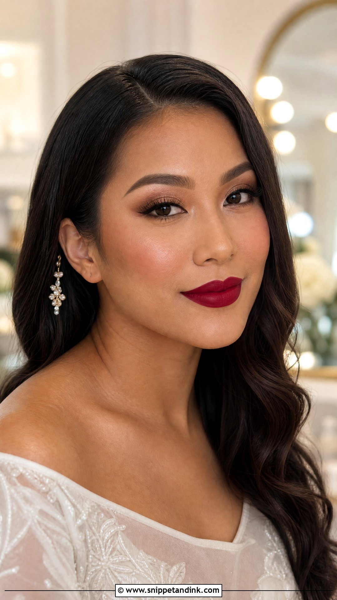Deep Red Lip Bridal Makeup - Snippet and Ink - 20 Bride Red Lipstick Ideas