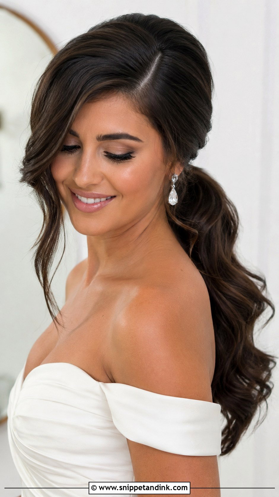 Deep Side Part Bridal Ponytail - Snippet and Ink - 20 Bridal Hair Pony Ideas