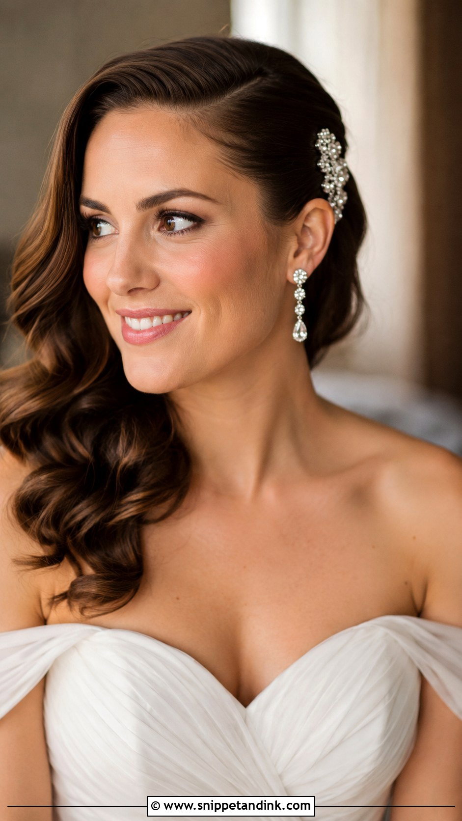 Deep Side Part Curls With a Comb - Snippet and Ink - 20 Long Curled Hairstyles for Wedding