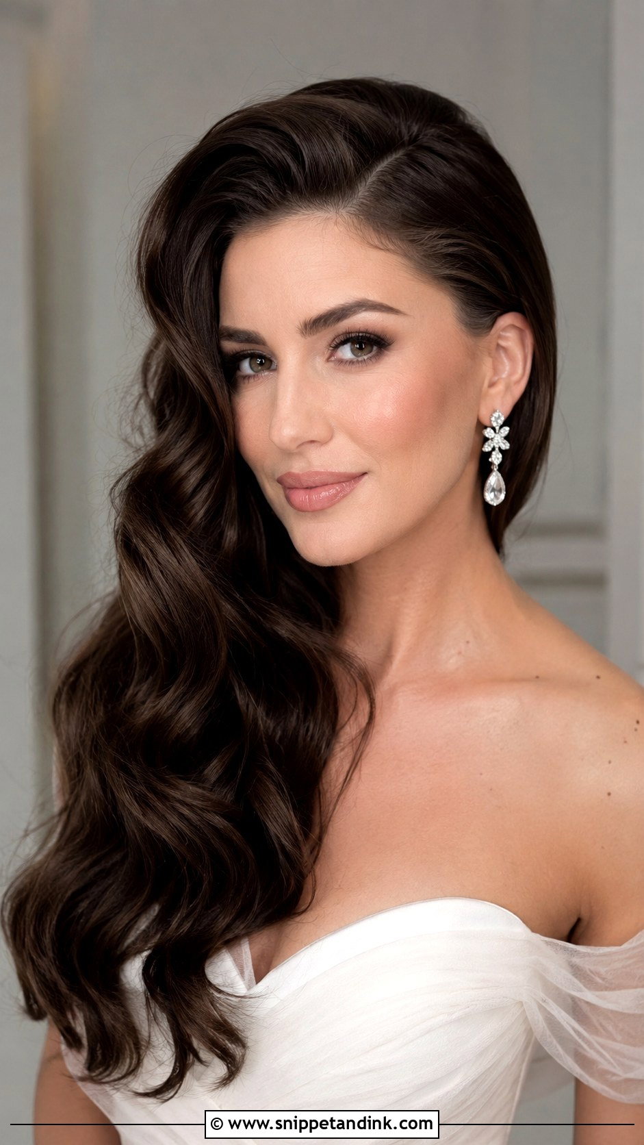 Deep Side Part Glam Waves - Snippet and Ink - 25 Open Hair Bridal Look Ideas