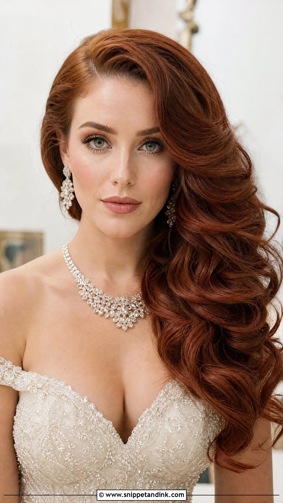 Deep Side Part Waves for a Glam Look - Snippet and Ink - 20 Long Hair Bridal Waves