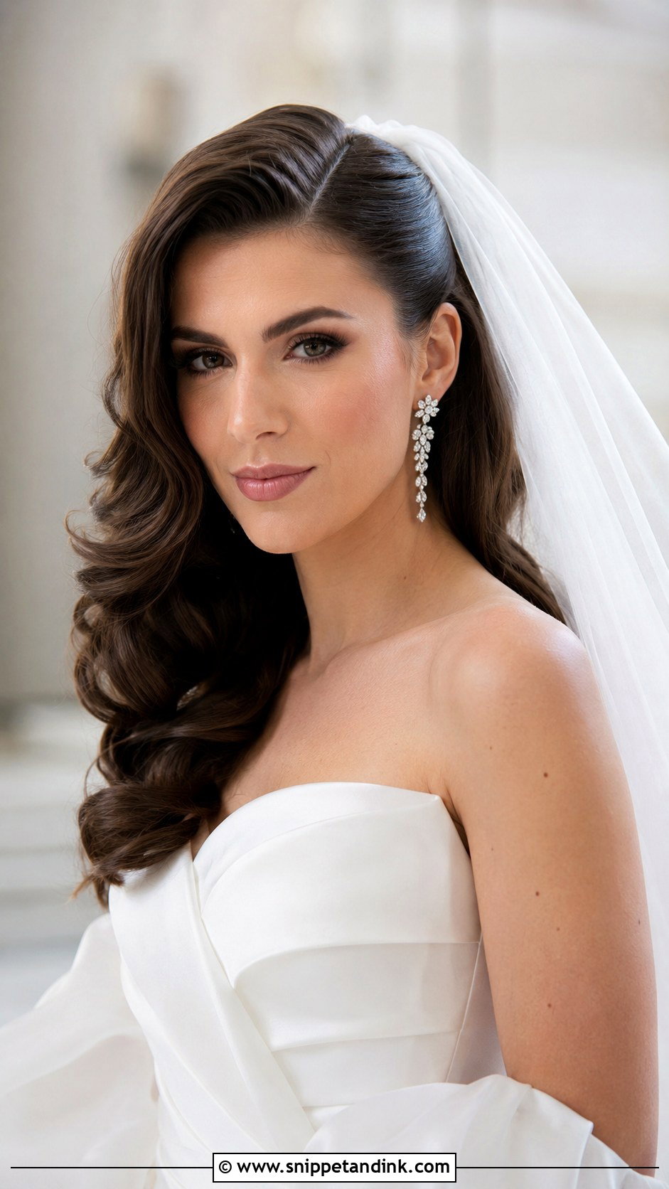 Deep Side Part Waves with Cathedral Veil - Snippet and Ink - 25 Cathedral Veil with Hair Down Ideas
