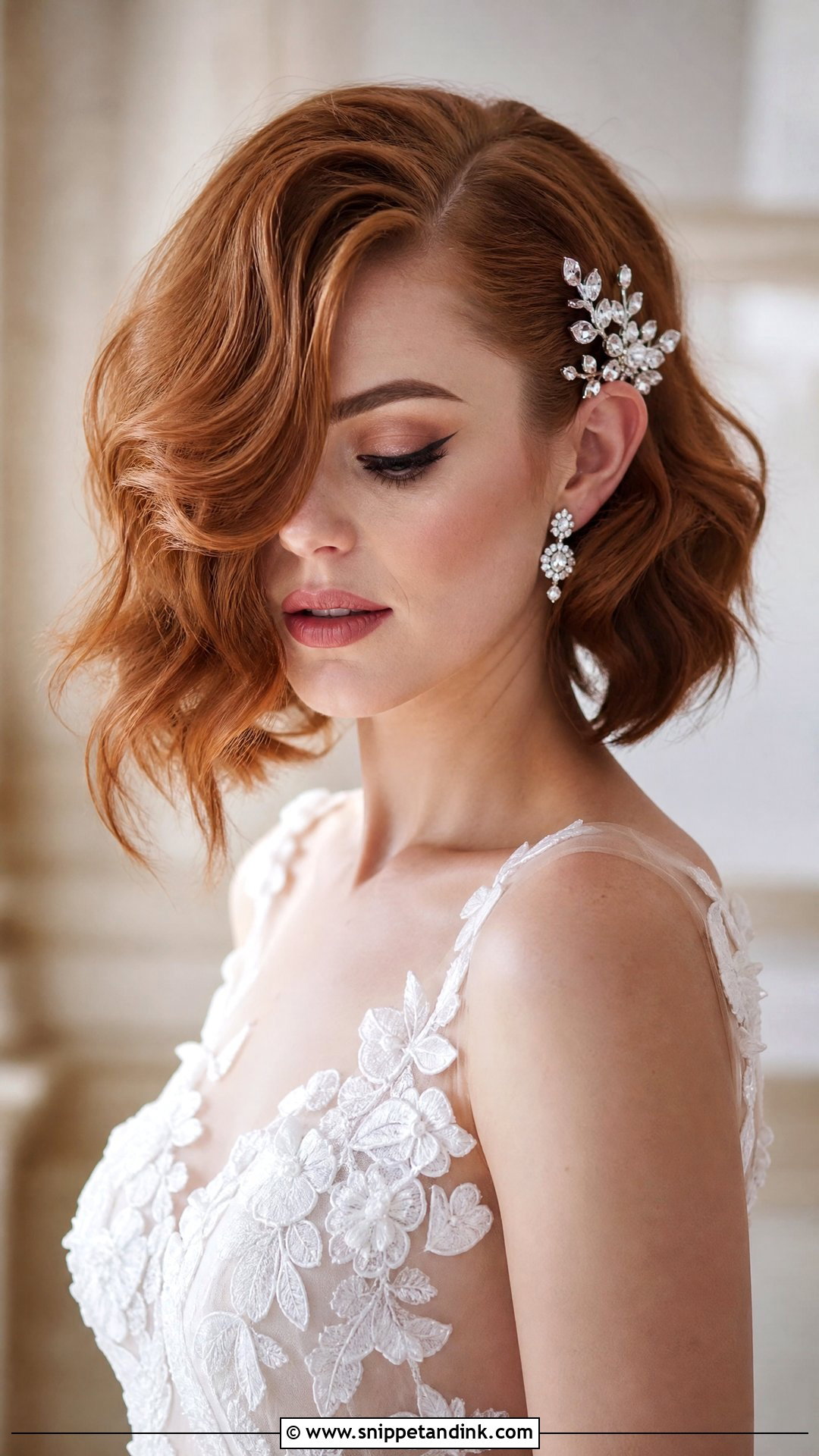 Deep Side Part Wavy Bob - Snippet and Ink - 20 Bride Hairstyles for Short Hair