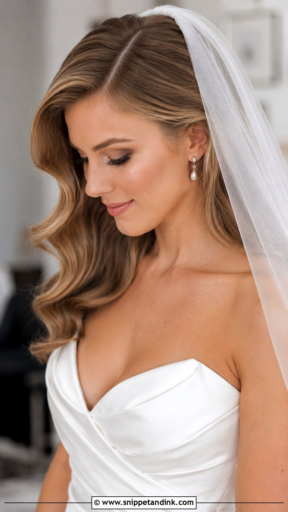 Deep Side Part With Blusher Veil - Snippet and Ink - 25 Blusher Veil with Hair Down Ideas