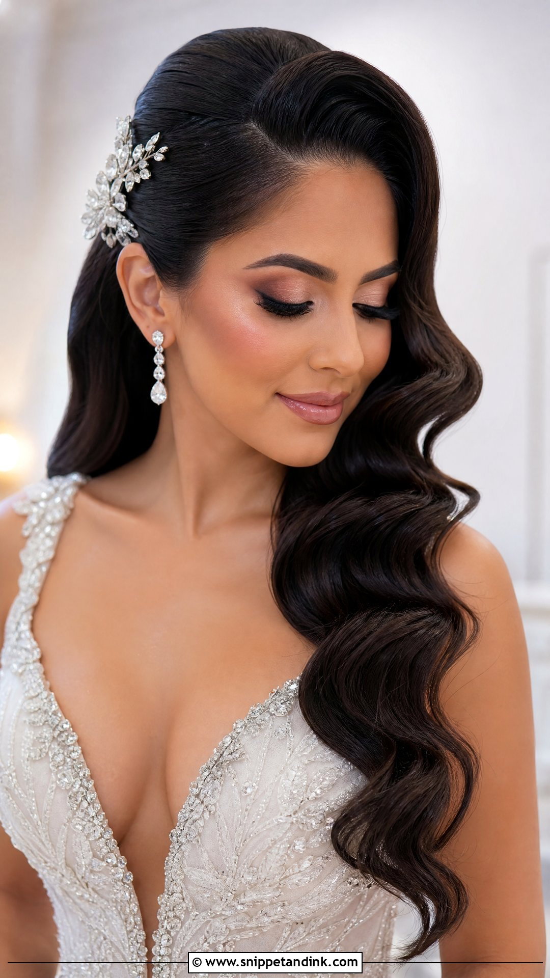 Deep Side Part With Glamorous Waves - Snippet and Ink - 20 All Down Wedding Hair Ideas