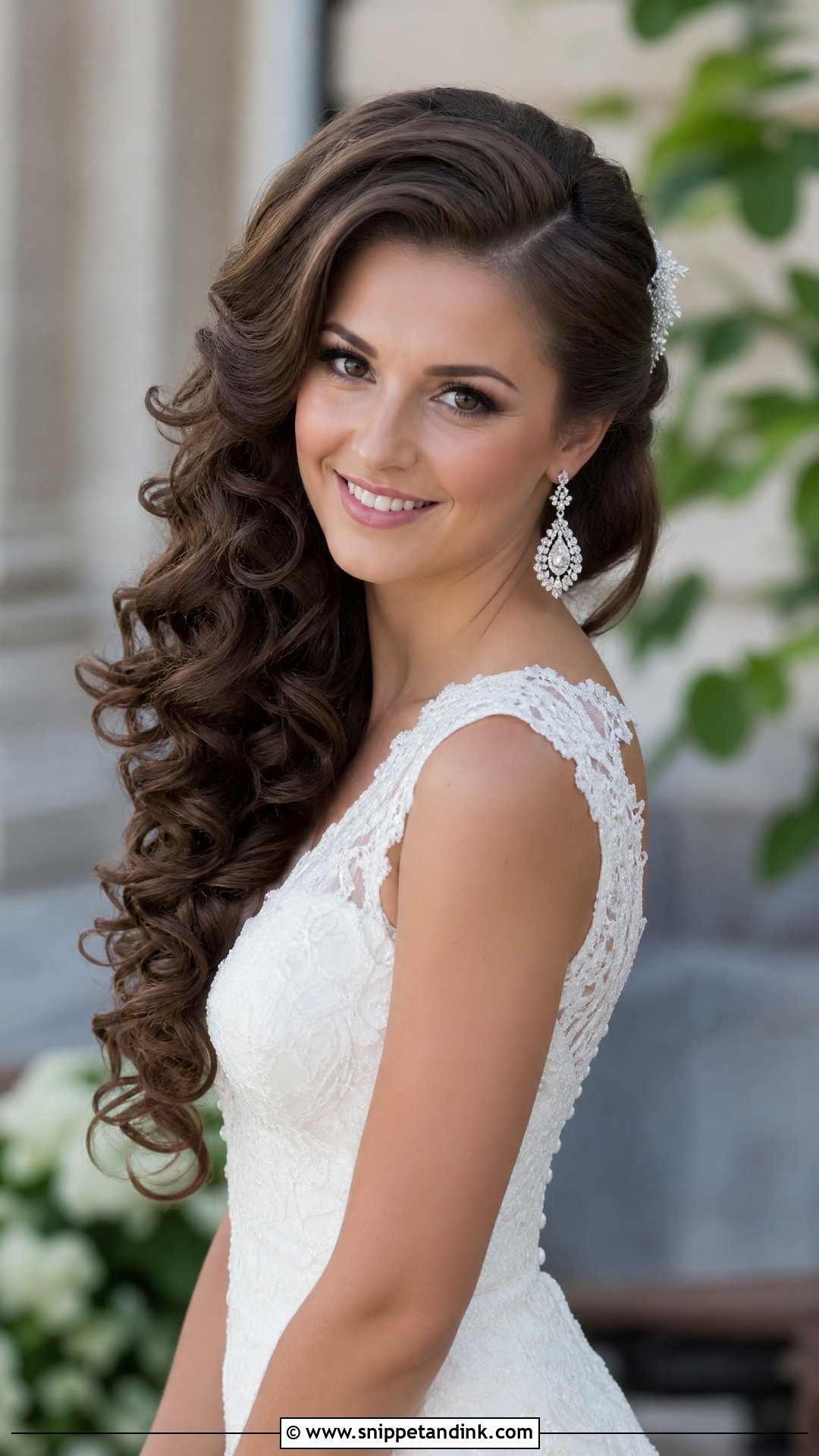 Deep Side Part With Long Curls - Snippet and Ink - 20 Long Hair Down Wedding Styles