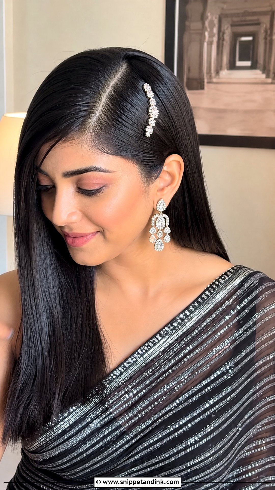 Deep Side Part With Sleek Straight Hair - Snippet and Ink - 20 Front Side Hairstyles for Indian Wedding