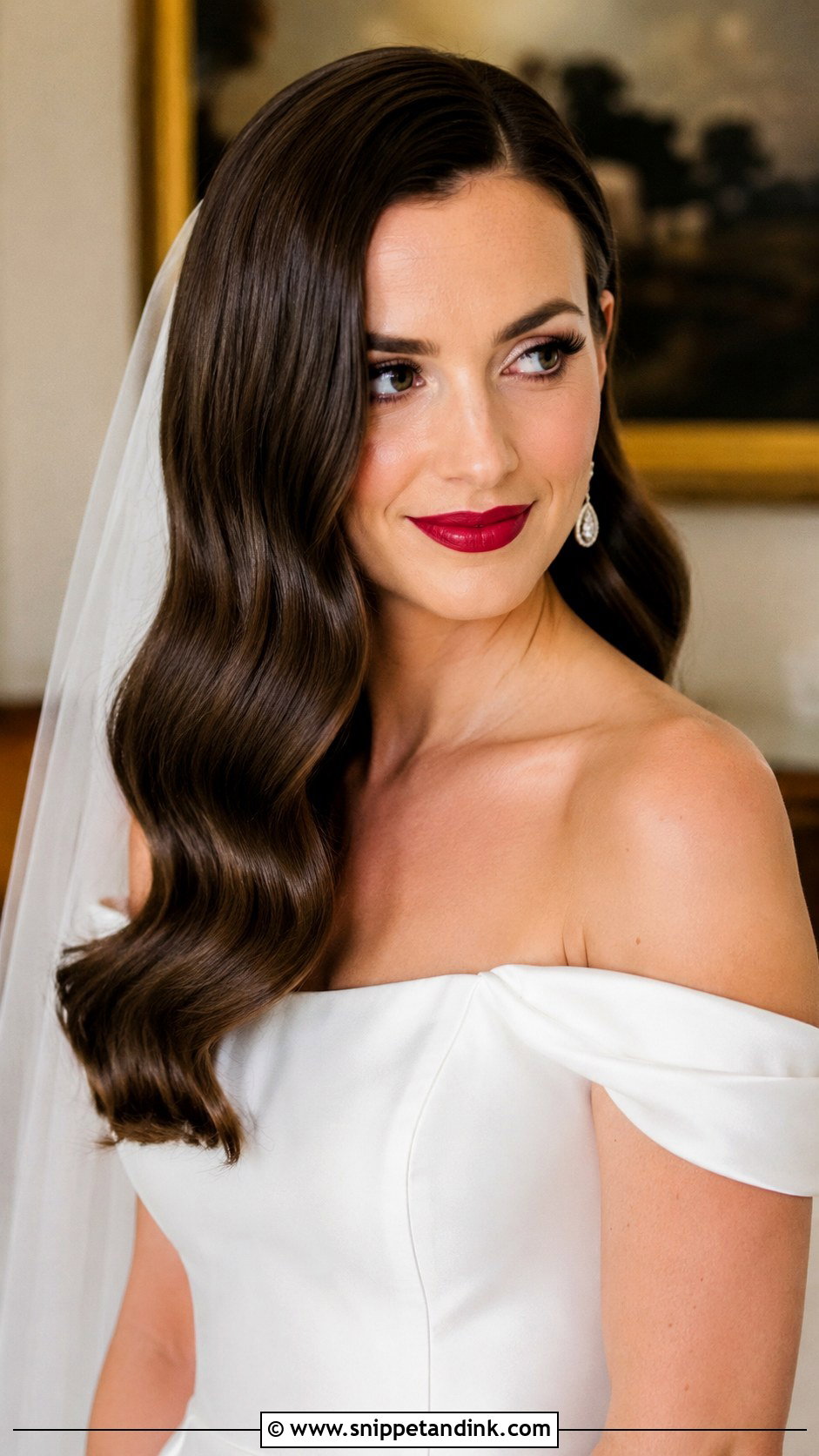 Deep Side Part With Sleek Waves - Snippet and Ink - 20 Hollywood Bridal Hair Ideas