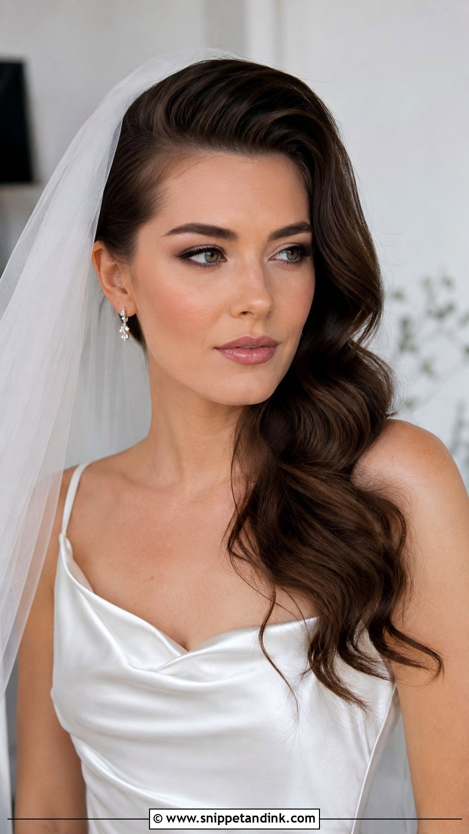 Deep Side Part With a Veil - Snippet and Ink - 25 Veil Hair Down Ideas
