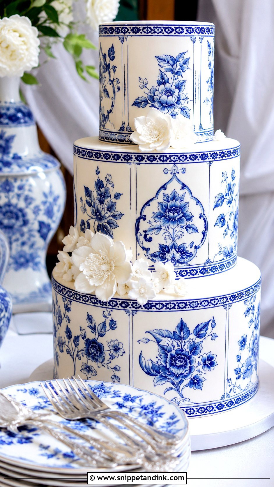 Delft Blue Wedding Cake - Snippet and Ink - 20 White and Blue Vintage Cake Ideas for Wedding