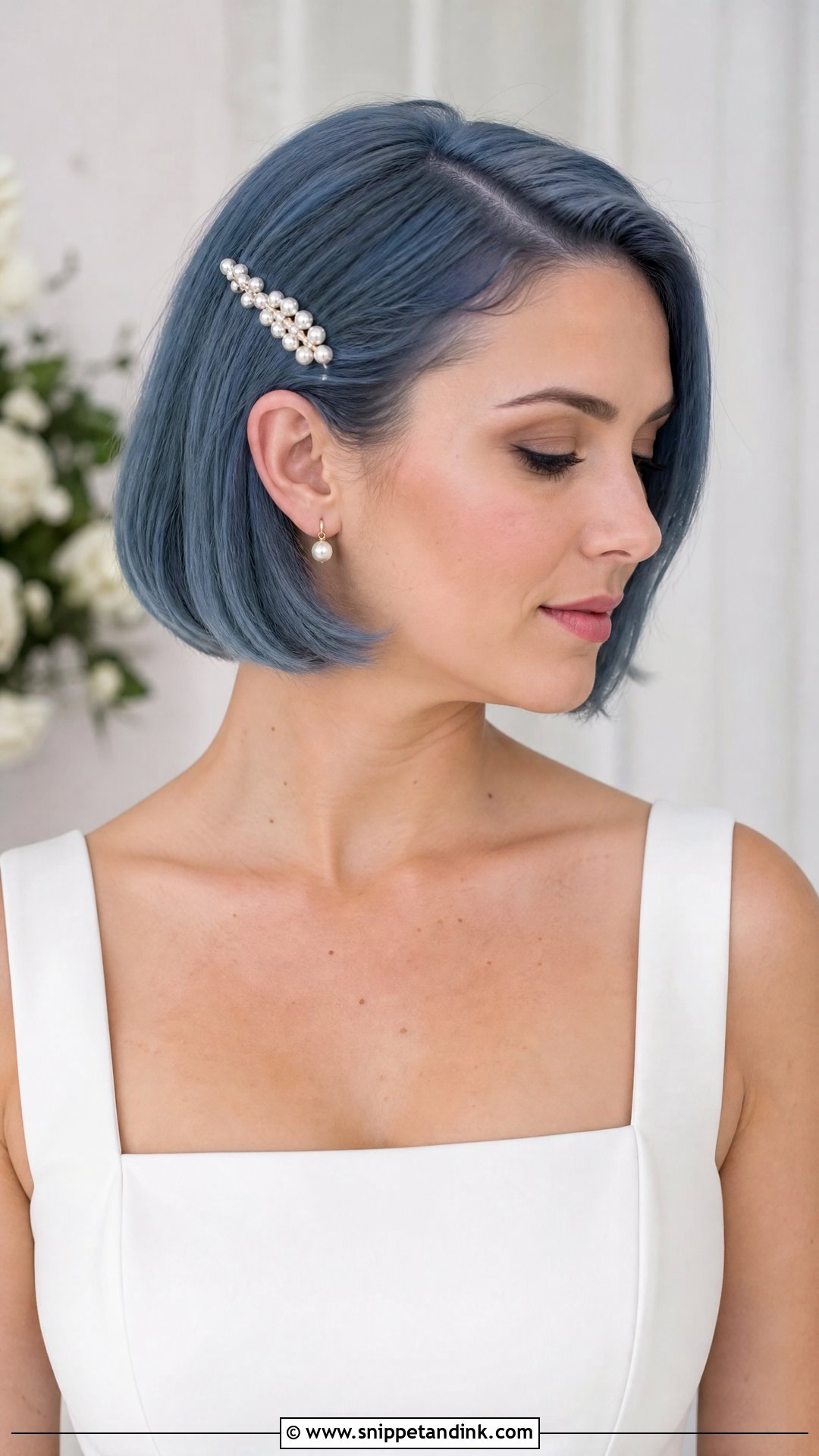Denim Blue Bridal Bob - Snippet and Ink - 15 Blue Hair Bride Ideas