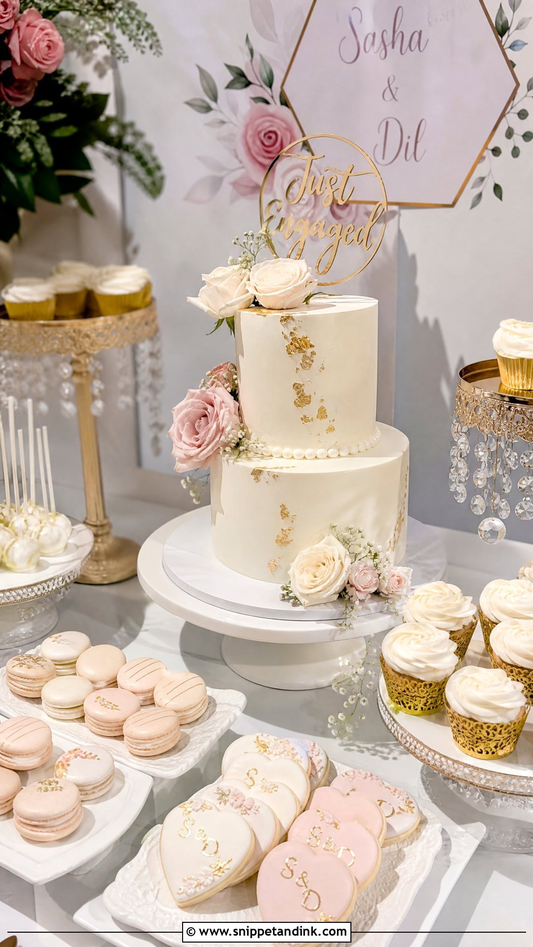 Dessert Table Engagement Cake - Snippet and Ink - 25 Unique Engagement Cake Designs