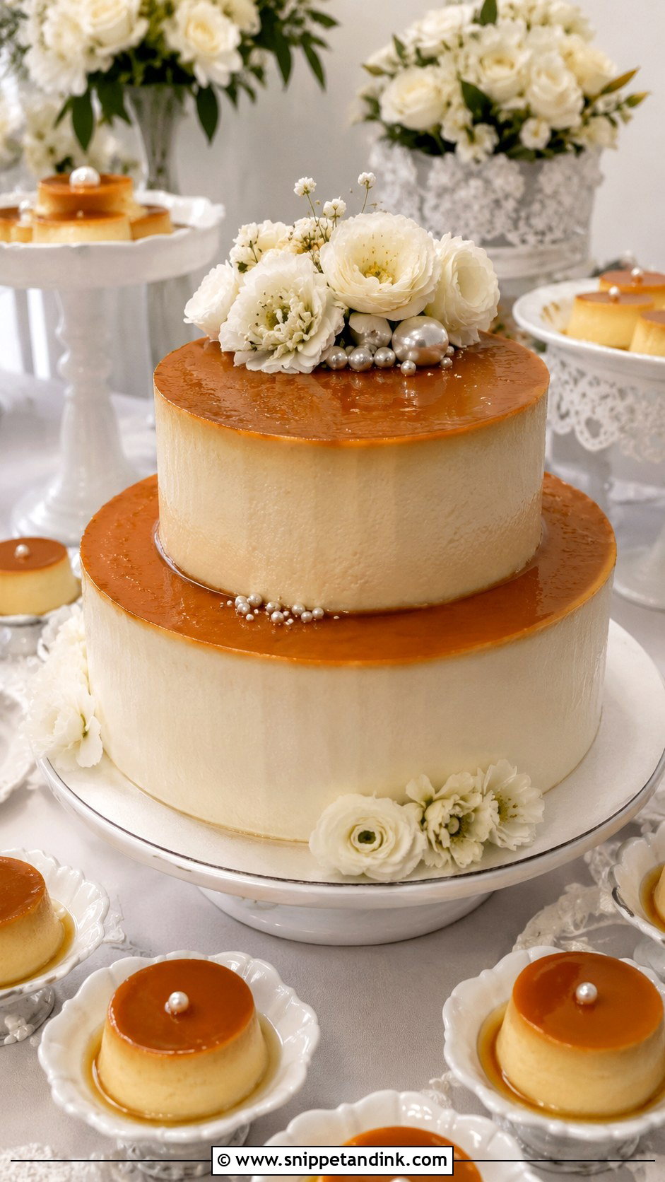 Dessert Table Flan Wedding Cake - Snippet and Ink - 20 Wedding Flan Cake Ideas